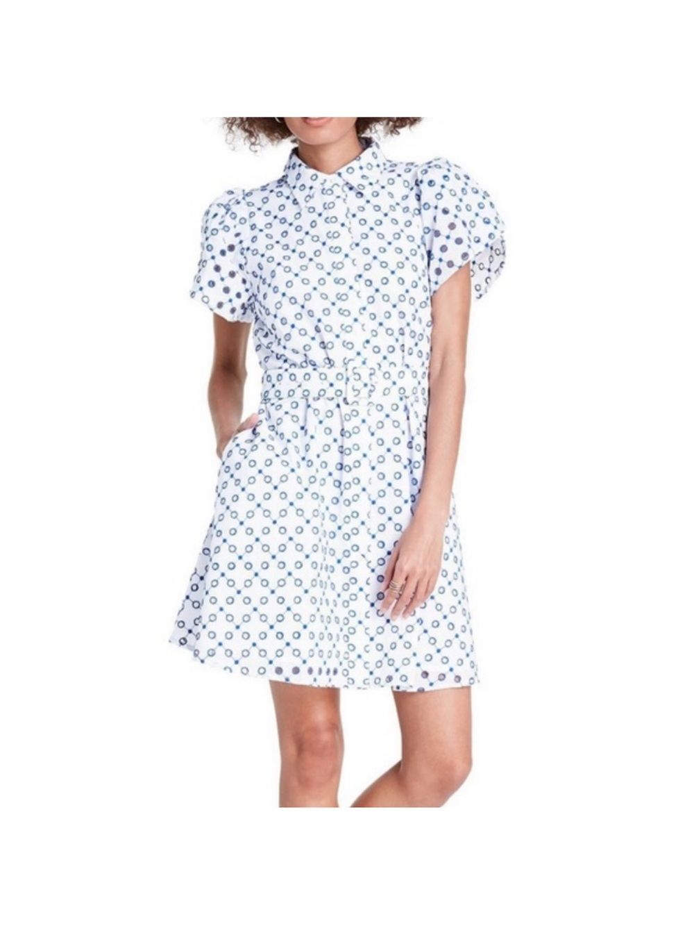 Alexis x Target Blue & White Eyelet Mini Shirt Dress with Belt XS